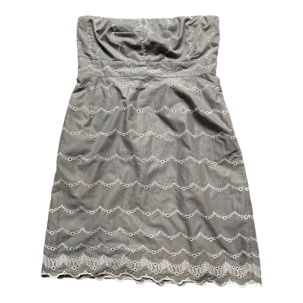 J.Crew Size 12 Gray White Strapless Eyelet 100% Cotton Mini Dress